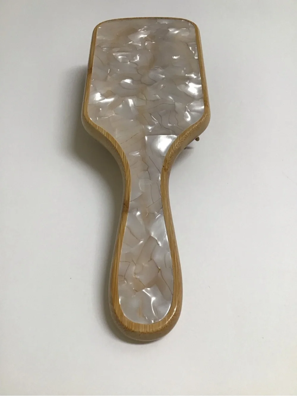 BAMBOO Paddle Hair Brush Wood MOTHER OF PEARL Bath Vanity Pearlessence Luxe NEW